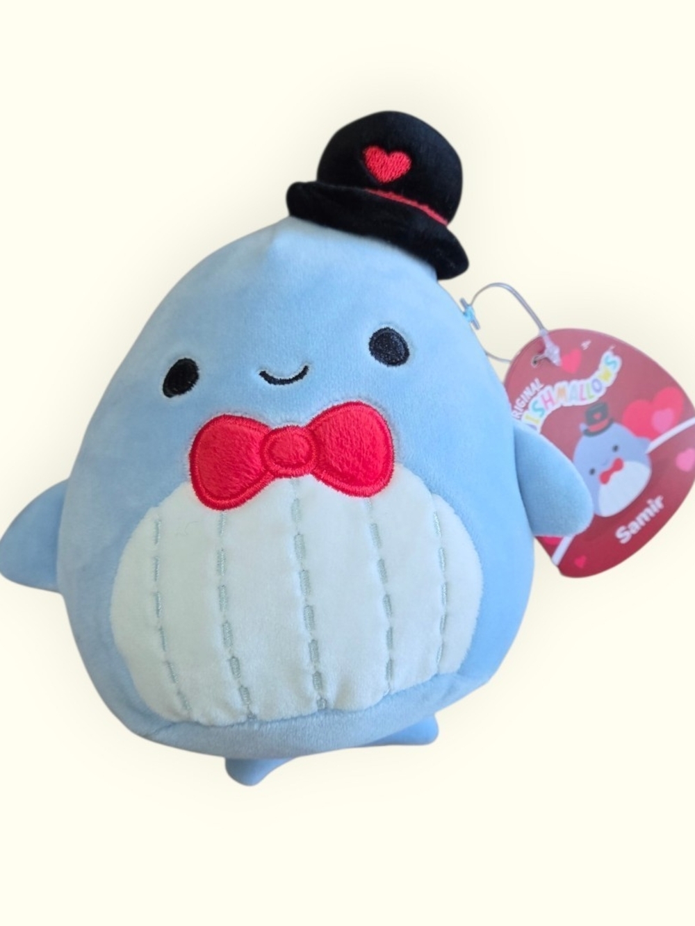 Kellytoy Squishmallows Samir The Whale Valentine Top Hat Bowtie Plush NWT